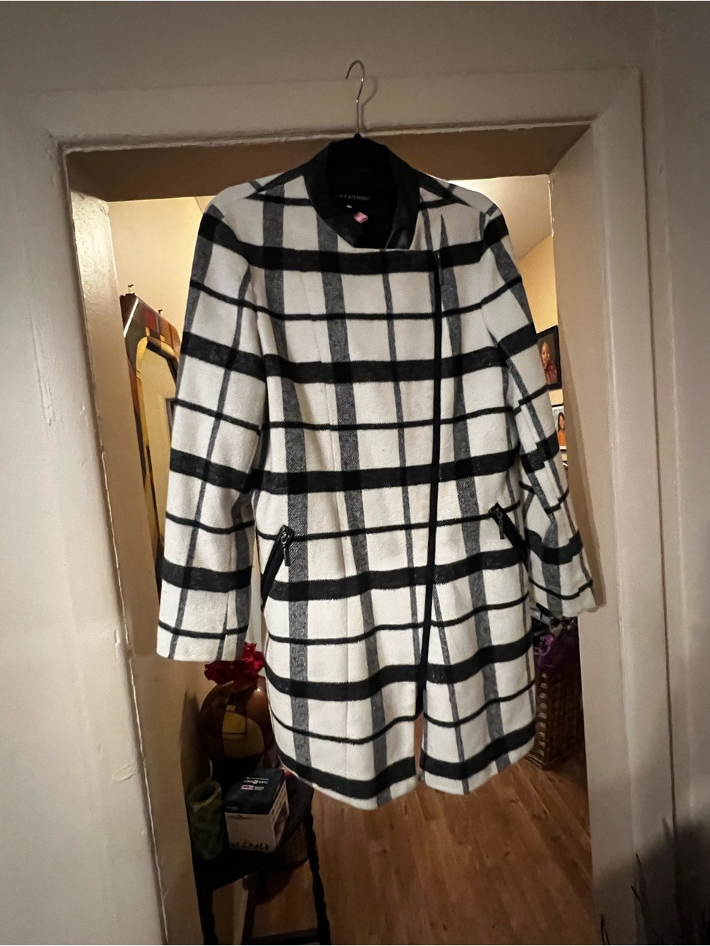 Ashley Stewart Black & White Windowpane Trench Coat